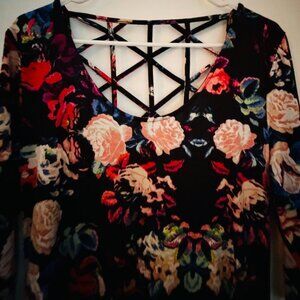 xhilaration cage back maxi dress floral with elbow sleeves XL NWOT